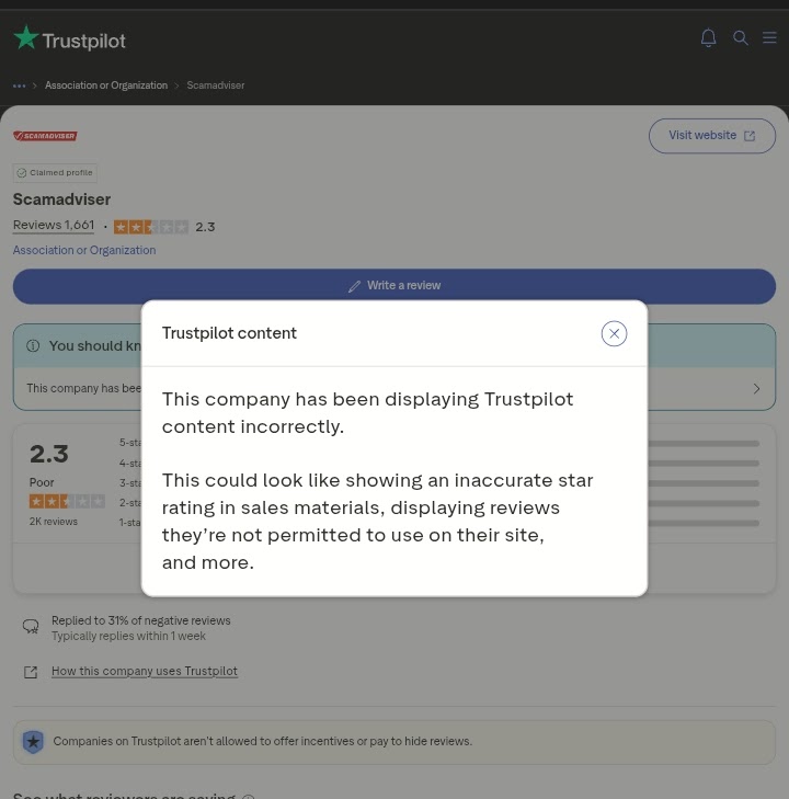 A ScamAdviser review from Trustpilot.